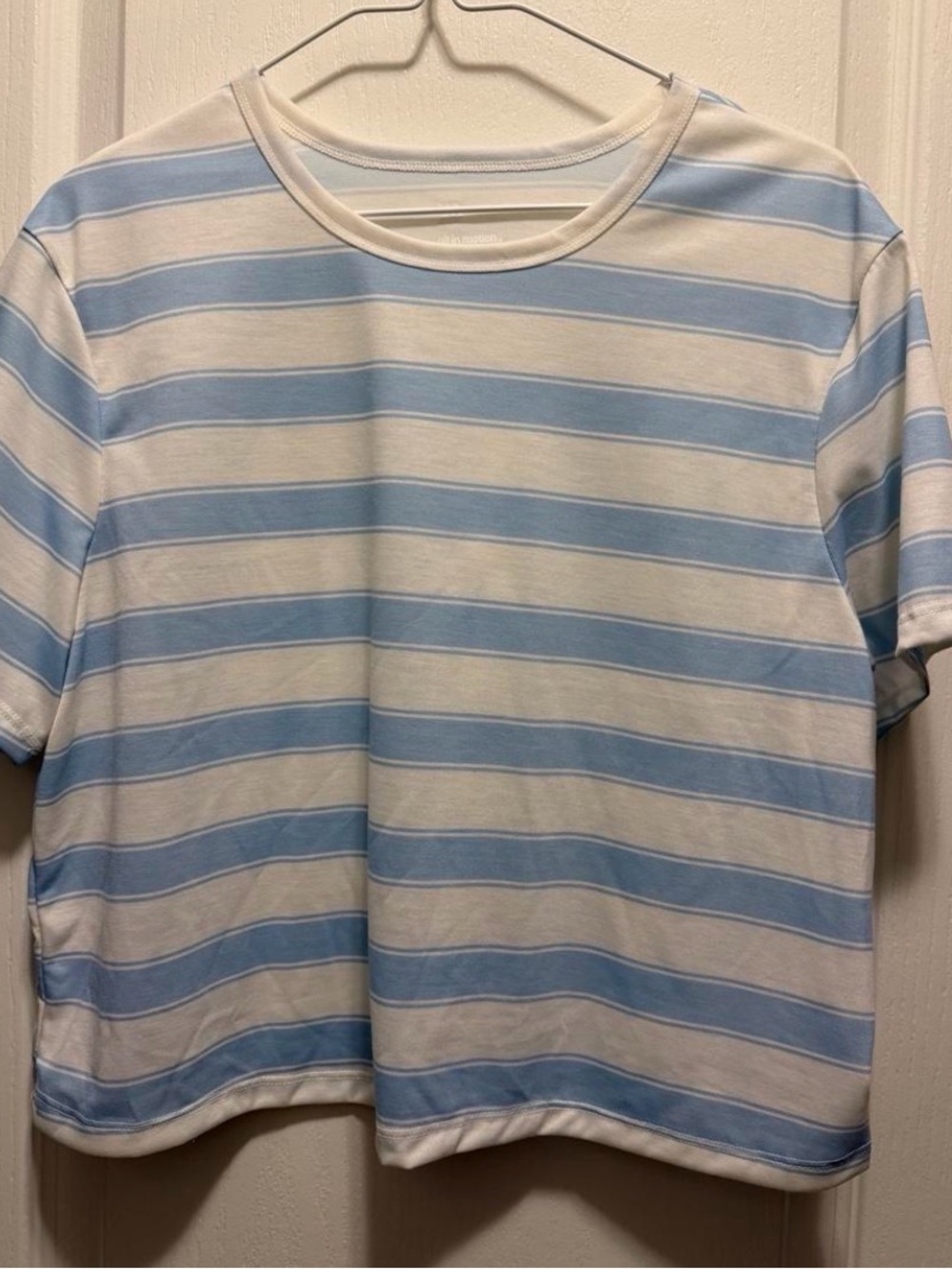 all in motion White and Light Blue Striped Crewneck Tee